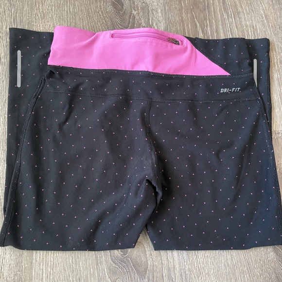 Nike Dri-Fit XS Womens Cropped Skinny Pink Polka-Dot Activewear Leggings - Picture 4 of 6